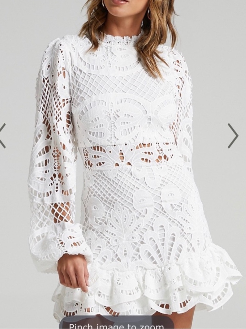 Showpo Kiss Me Now Dress White Lace Eyelet puff sleeve Dress Size 12 New - Picture 12 of 15